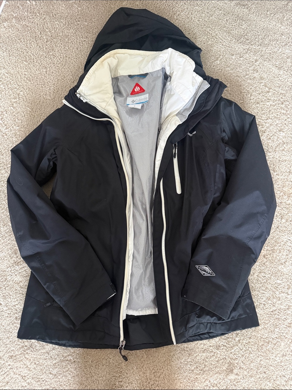Columbia Black Women's Waterproof Hooded Ski Jacket with White Detachable Lining
